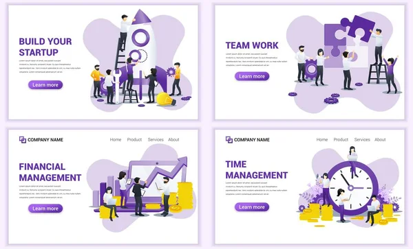 Conjunto Modelos Design Página Web Para Inicialização Negócios Trabalho Equipe — Vetor de Stock