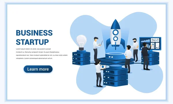 Start up business concept. people are working on rocket getting ready for a launch new start up business. Can use for web banner, infographics, landing page, web template. Vector illustration — Stock Vector