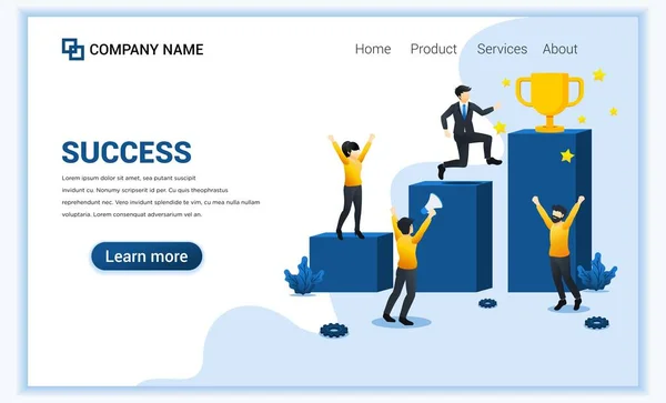 Success concept. Businessman climbing and trying to get the golden winner cup. business leader to success. Can used for web banner, infographics, landing page, web template. Flat vector illustration — Stockvector