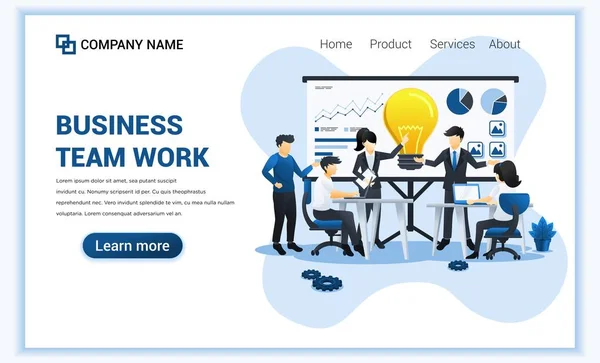 Business web banner concept design con persone in riunione e presentazione. Può essere utilizzato per banner web, marketing aziendale, strategia dei contenuti, landing page, web design. Illustrazione vettoriale piatto — Vettoriale Stock