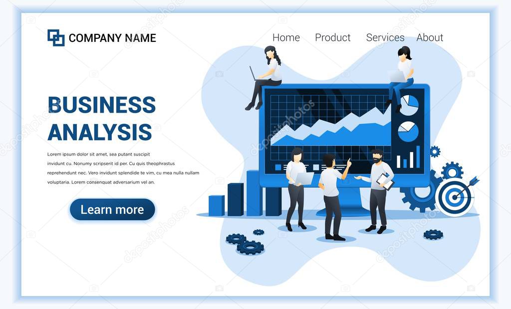 Business analysis concept with characters. Auditing, Financial consulting. Can use for web banner, landing page, web template. Flat vector illustration