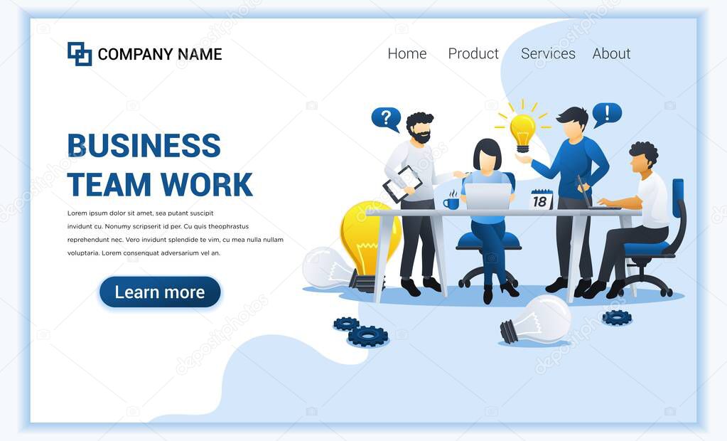Business concept design with people work on table having idea for solutions. Business leadership, cooperation, partnership, team metaphor, team work symbol. Flat vector illustration