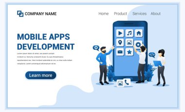 Mobil uygulama geliştirme kavramı geliştirici olarak uygulama oluşturma ve oluşturma. Pankart, iş, mobil uygulama, iniş sayfası, web tasarımı için kullanılabilir. Düz vektör illüstrasyonu