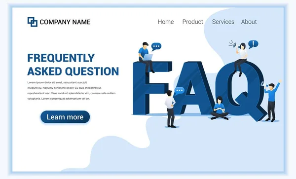 Frequently Asked Question concept with people work near big FAQ symbol. Può essere utilizzato per banner web, pagina di destinazione. Moderna illustrazione vettoriale piatta — Vettoriale Stock