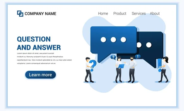 Fråga och besvara konceptet med människor som frågar till online support center. Kan användas för web banner, landningssida. Modern platt vektor illustration — Stock vektor