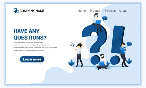 Frequently Asked Question concept with people work near big exclamation and question mark symbol. Can use for web banner, landing page. Modern flat vector illustration — 스톡 벡터