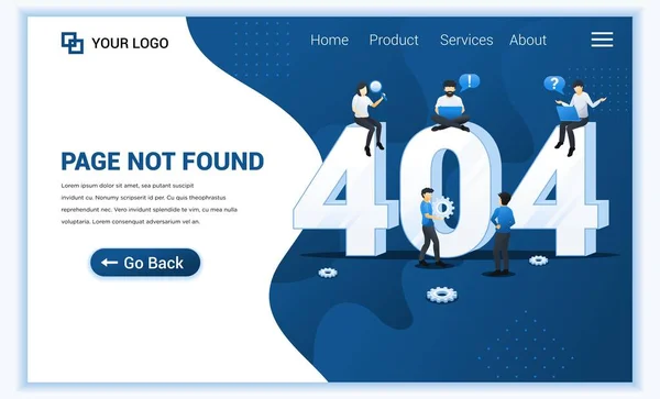 404 페이지는 노트북을 검색하고 오류를 수정하기 일하는 사람들 발견되지 않았다 — 스톡 벡터