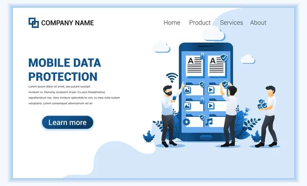 Concepto Protección Datos Con Personas Que Protegen Datos Teléfono Gigante — Vector de stock