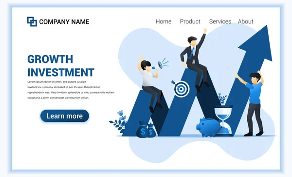近代的なフラットウェブページデザイン投資の概念は ビジネスマンの成功は彼らのビジネスを成長させ 財政利益を増加させます フラットランディングページテンプレート ベクターイラスト — ストックベクタ