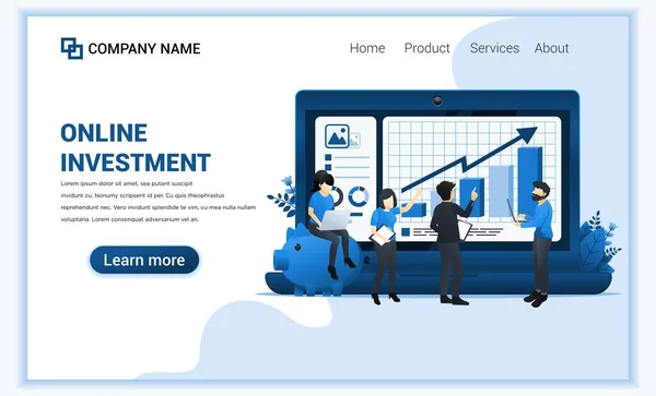 Online Investeringsconcept Met Mensen Werken Laptop Zakelijke Investeringen Financiële Technologie — Stockvector