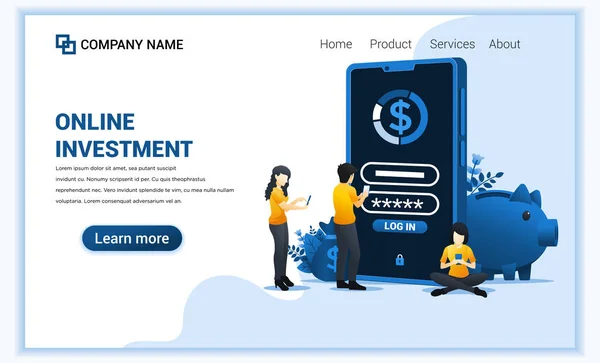 人々とのオンライン投資の概念は 携帯電話 ビジネス投資 金融技術に取り組んでいます Webバナー インフォグラフィック ランディングページ Webテンプレートに使用できます 平面ベクトル図 — ストックベクタ