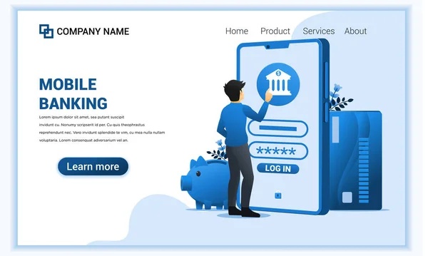 Concept Moderne Conception Page Web Plat Mobile Banking Investissement Financier — Image vectorielle
