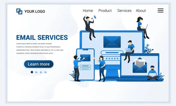Templat Halaman Pendaratan Dari Pemasaran Email Layanan Pengiriman Surat Dengan - Stok Vektor