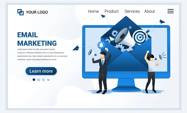 Modèle Page Destination Des Services Marketing Par Mail Avec Homme — Image vectorielle