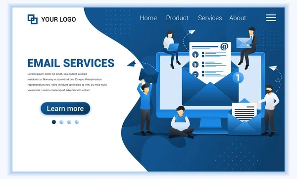 Modelo Landing Page Mail Marketing Serviços Mail Com Pessoas Trabalham — Vetor de Stock