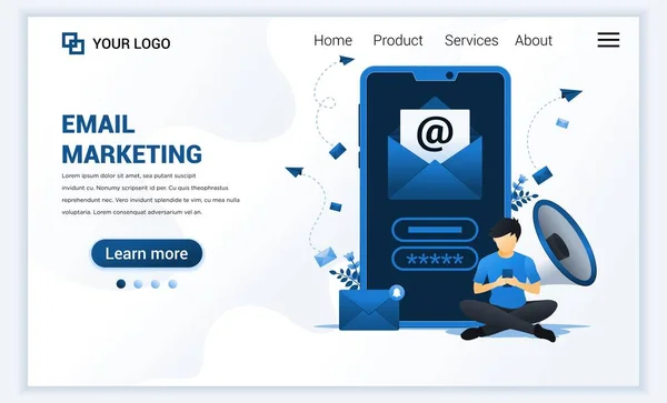 Landing Page Template Von Mail Marketing Services Mit Einem Mann — Stockvektor
