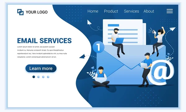 Modelo Landing Page Mail Marketing Serviços Mail Com Caracteres Conceito —  Vetores de Stock
