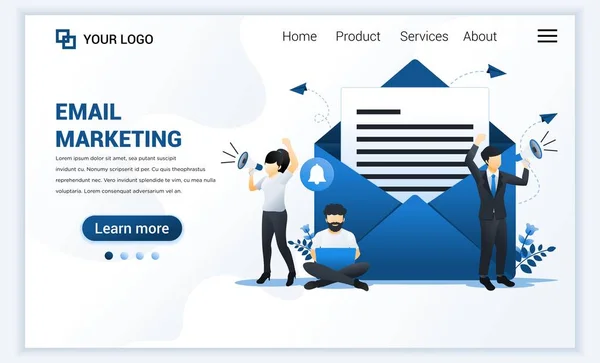 Landing Page Template Van Mail Marketing Diensten Met Zakenman Schreeuwen — Stockvector