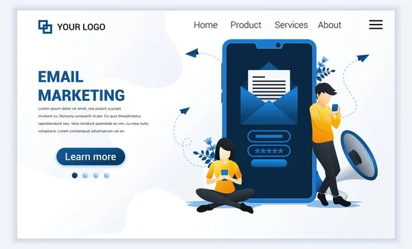 Landing Page Template Von Mail Marketing Dienstleistungen Mit Menschen Die — Stockvektor