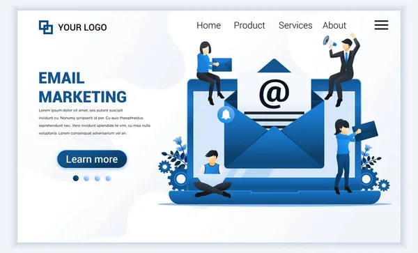 Landing Page Template Email Marketing Ταχυδρομικές Υπηρεσίες Ανθρώπους Που Εργάζονται — Διανυσματικό Αρχείο