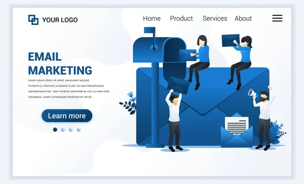 Landing Page Template Von Mail Marketing Mailing Dienste Mit Charakteren — Stockvektor