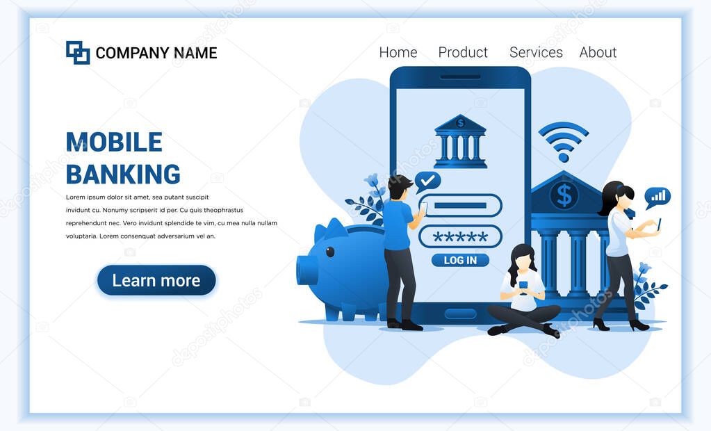 Modern flat web page design concept of Mobile banking, online financial investment. Flat landing page template. vector illustration