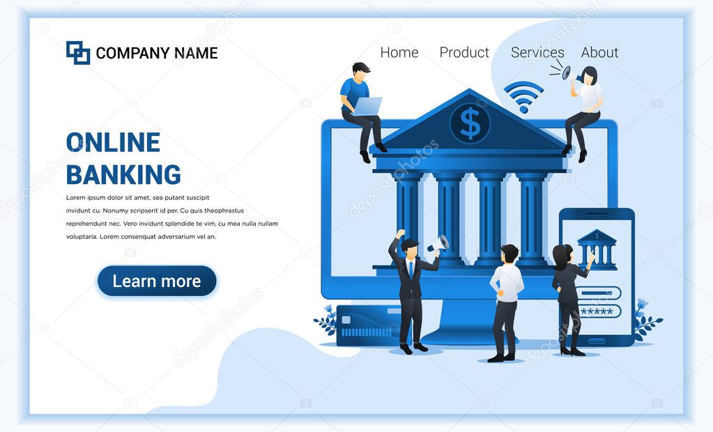 Modern flat web page design concept of Online banking, online financial investment. Flat landing page template. vector illustration