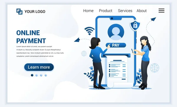 Vector Illustration Online Payment Concept Women Making Payment Transaction Modern — Stock Vector