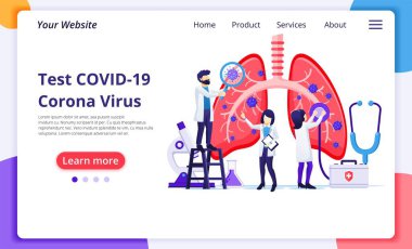 Pulmonoloji konsepti, doktorlar insan ciğerlerinde enfeksiyon ya da Covid-19 Corona virüsü var mı diye bakıyorlar. Web sitesi ve mobil web sitesi geliştirme için modern düz web sayfası tasarımı. Vektör illüstrasyonu