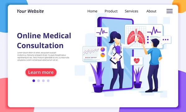 Online Medische Consultatie Concept Online Gezondheidszorg Bijstand Moderne Platte Web — Stockvector