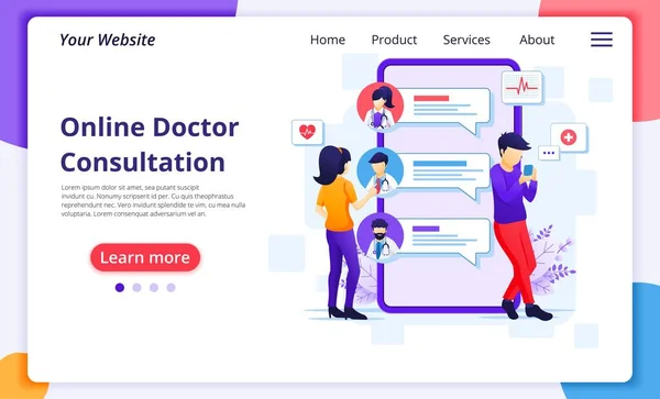 Online Konzultační Koncept Lékaře Line Lékařská Pomoc Moderní Šablona Návrhu — Stockový vektor