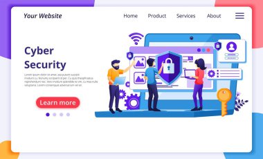 Siber güvenlik kavramı, insanların veri gizliliğine erişimi ve korunması. Web sitesi ve mobil web sitesi geliştirme için modern düz web sayfası tasarımı. Vektör illüstrasyonu