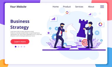 Satranç tahtasında satranç taşları taşıyan iş adamları stratejisi konsepti. Stratejik ve iş taktikleri. Web sitesi ve mobil geliştirme için modern düz web sayfası tasarımı. Vektör illüstrasyonu