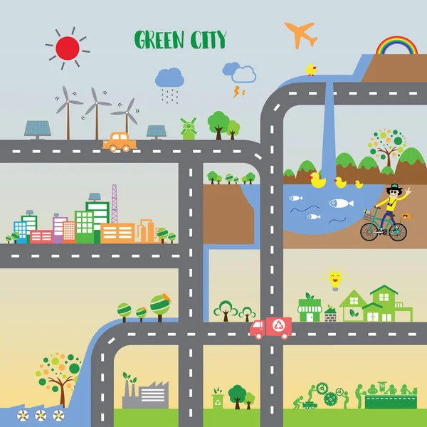 Infografische grüne Ökologie Stadt — Stockvektor