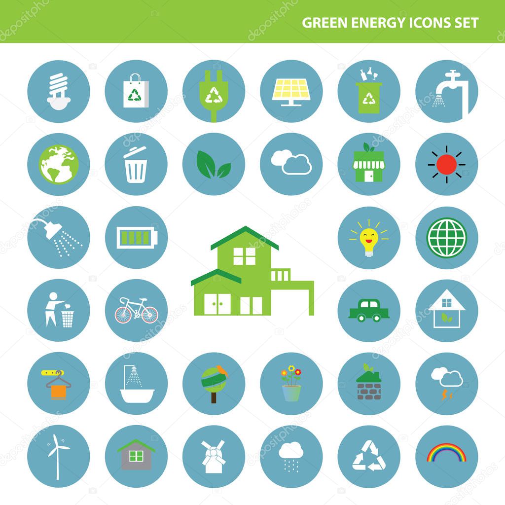 house with green energy icons