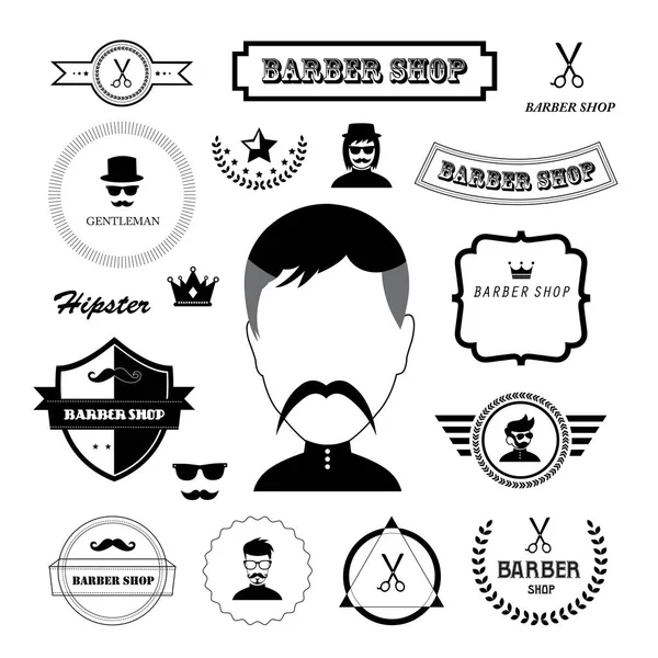 Conjunto de crachás e rótulos de barbeiro vintage — Vetor de Stock