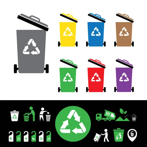 Trash categories of garbage bins — Stock Vector