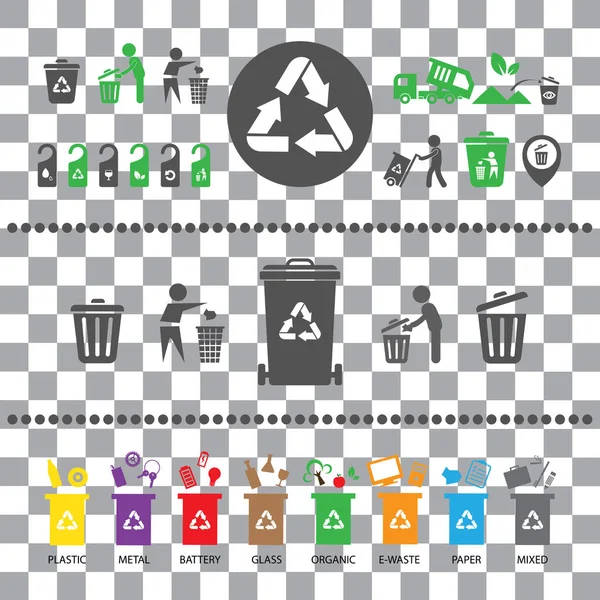 Categorías de basura de cubos de basura — Vector de stock