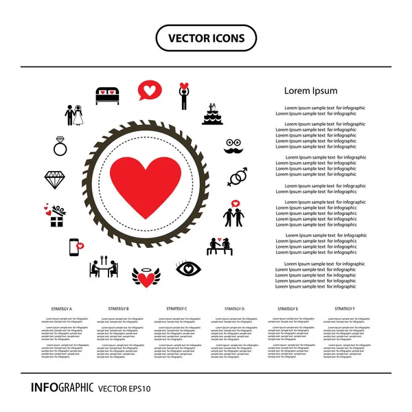 Vector Ilustración Diseño Boda San Valentín Iconos Conjunto — Archivo Imágenes Vectoriales