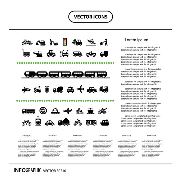 交通機関アイコン セットのベクトル イラスト デザイン — ストックベクタ