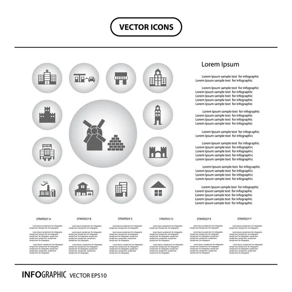 Edificios iconos conjunto — Archivo Imágenes Vectoriales