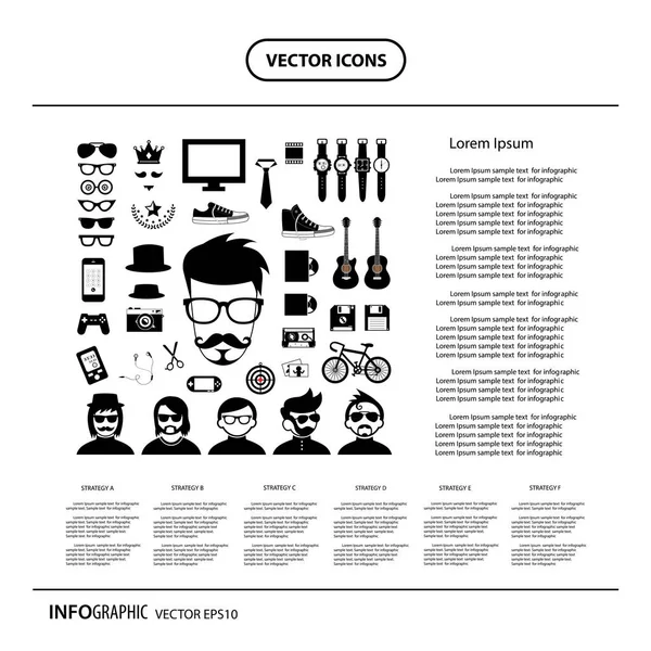 Vektor Illustration Design Von Hipster Stilelementen Und Info Grafiken — Stockvektor