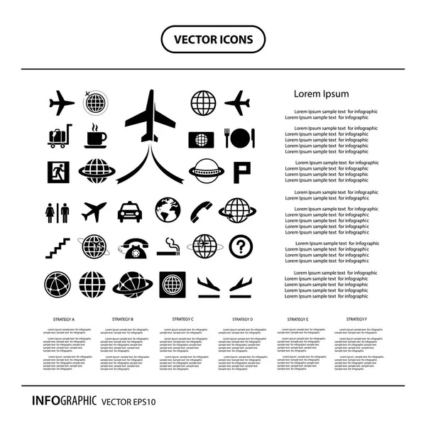 Icons set for airport — Stock Vector
