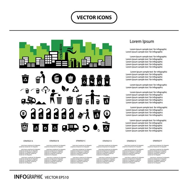 Vector Ilustración Diseño Iconos Reciclaje Conjunto — Vector de stock