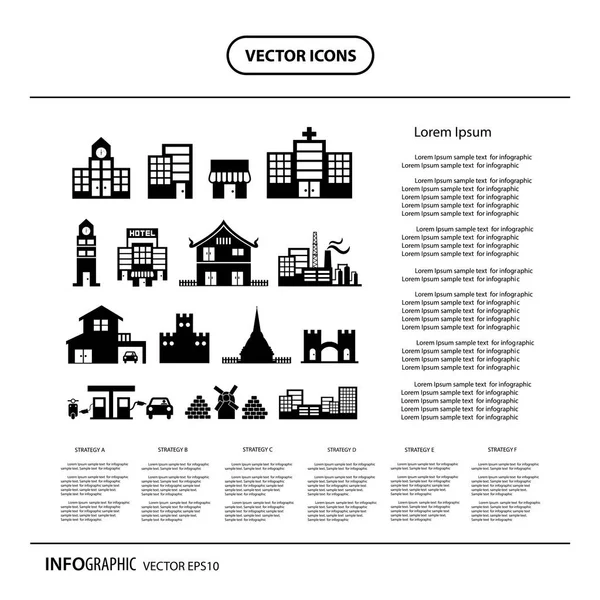 Gebäude-Ikonen gesetzt — Stockvektor