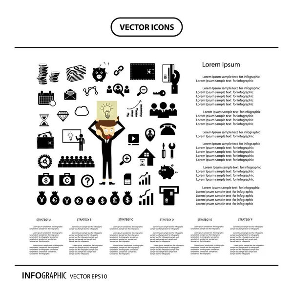 Vector Illustratie Ontwerp Van Cartoon Zakenman Info Grafische Pictogrammen — Stockvector