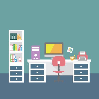  yaratıcı office odası iç çalışma alanı, vektör, illüstrasyon 