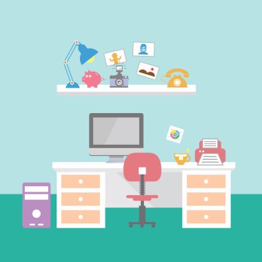  yaratıcı office odası iç çalışma alanı, vektör, illüstrasyon 