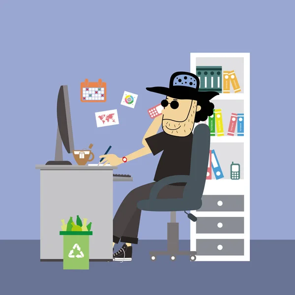 Cartoon Character Man Working Creative Office Room Interior Vector Illustration — Stock Vector