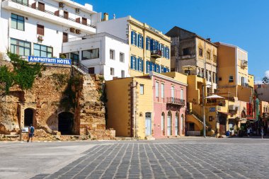  Geleneksel mimari Chania Town adada Crete, Yunanistan